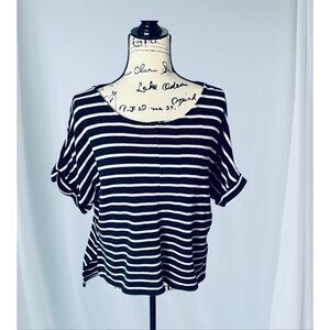 Calvin Klein Jeans Women's Medium Blue White Striped 3/4 Sleeve Shirt Top Blouse